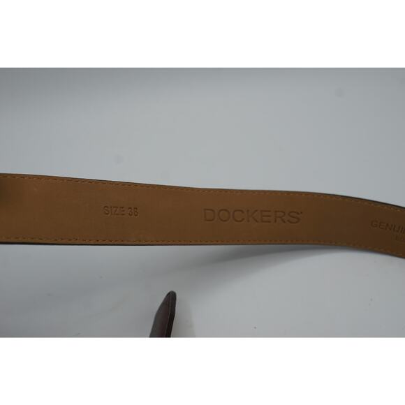 Dockers Brown Leather Cowhide Belt Silver Buckle Size 38 - Picture 2 of 3